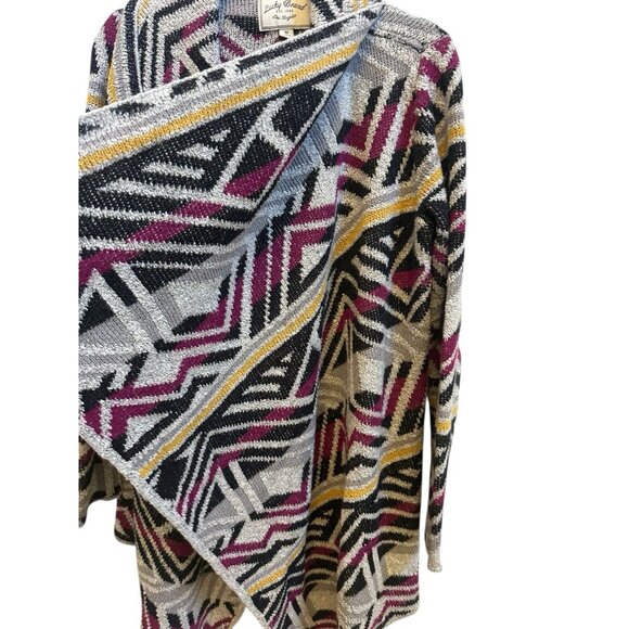 Lucky Brand Aztec Intarsia Sweater Open Front Southwest Cardigan Sweater Sz M - Picture 5 of 8
